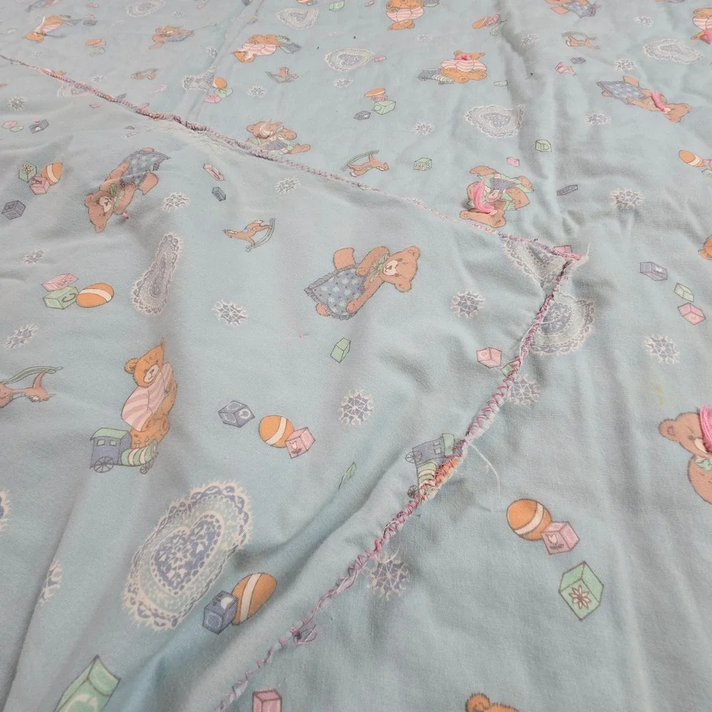 Hand made Baby‎ Blanket Throw Wrap Swaddle Quilt Blue Teddy Bears 1980s 42